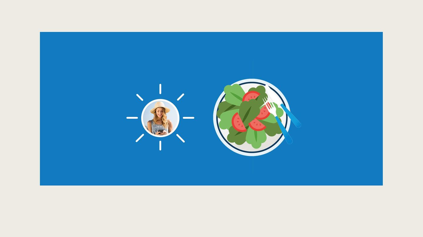 Summer Salad and a woman with a mobile