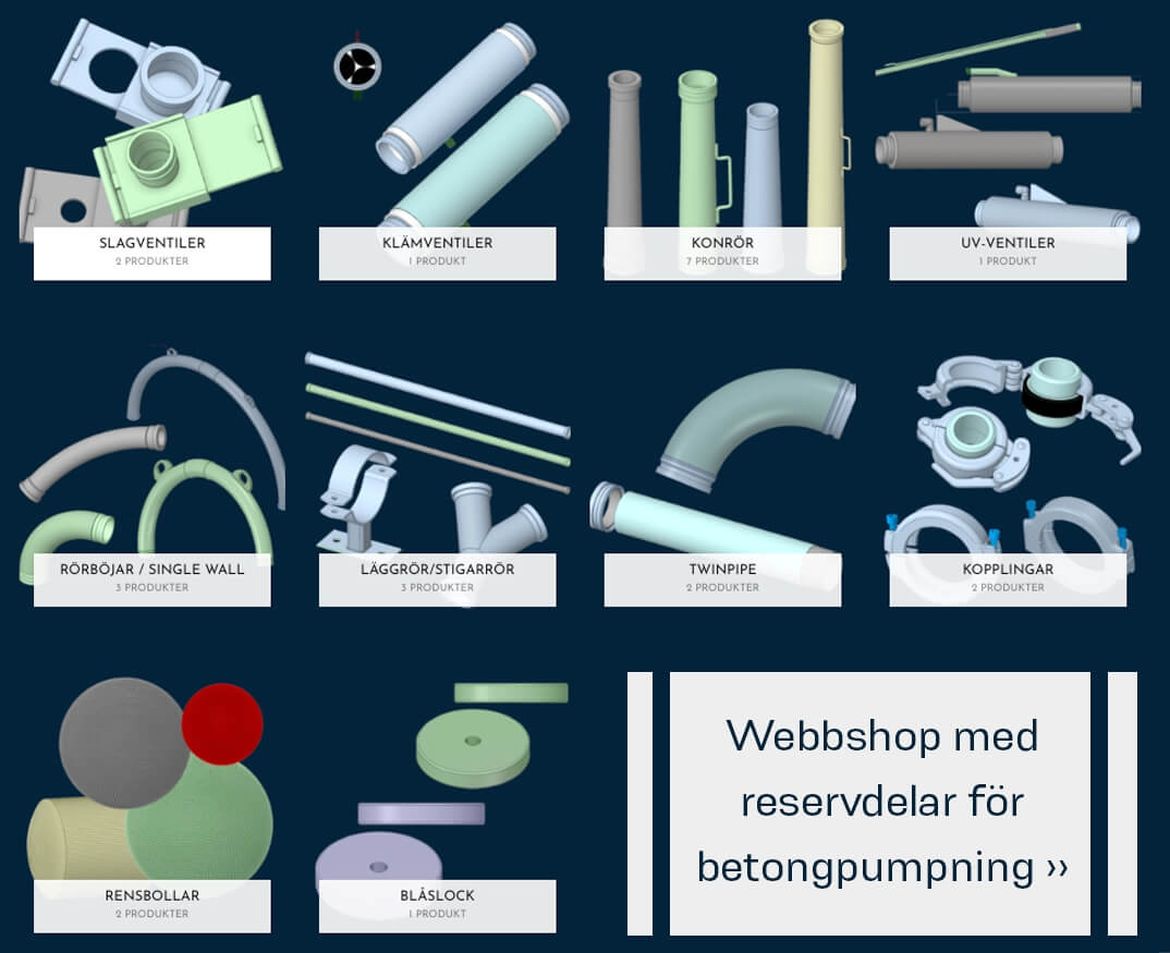 Webbshop med reservdelar för betongpumpning