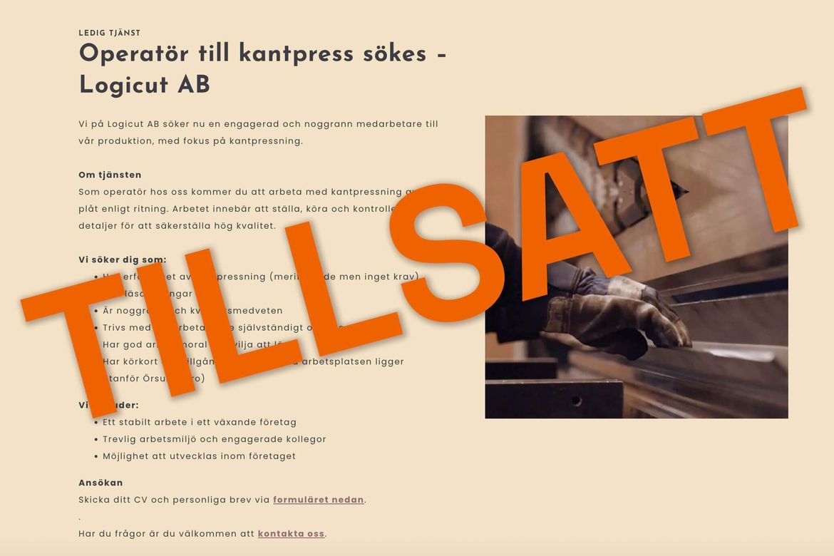 Tjänst med text TILLSATT