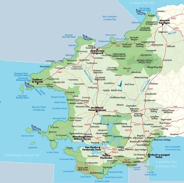 Map of where to watch seals on the Pembrokeshire coastline