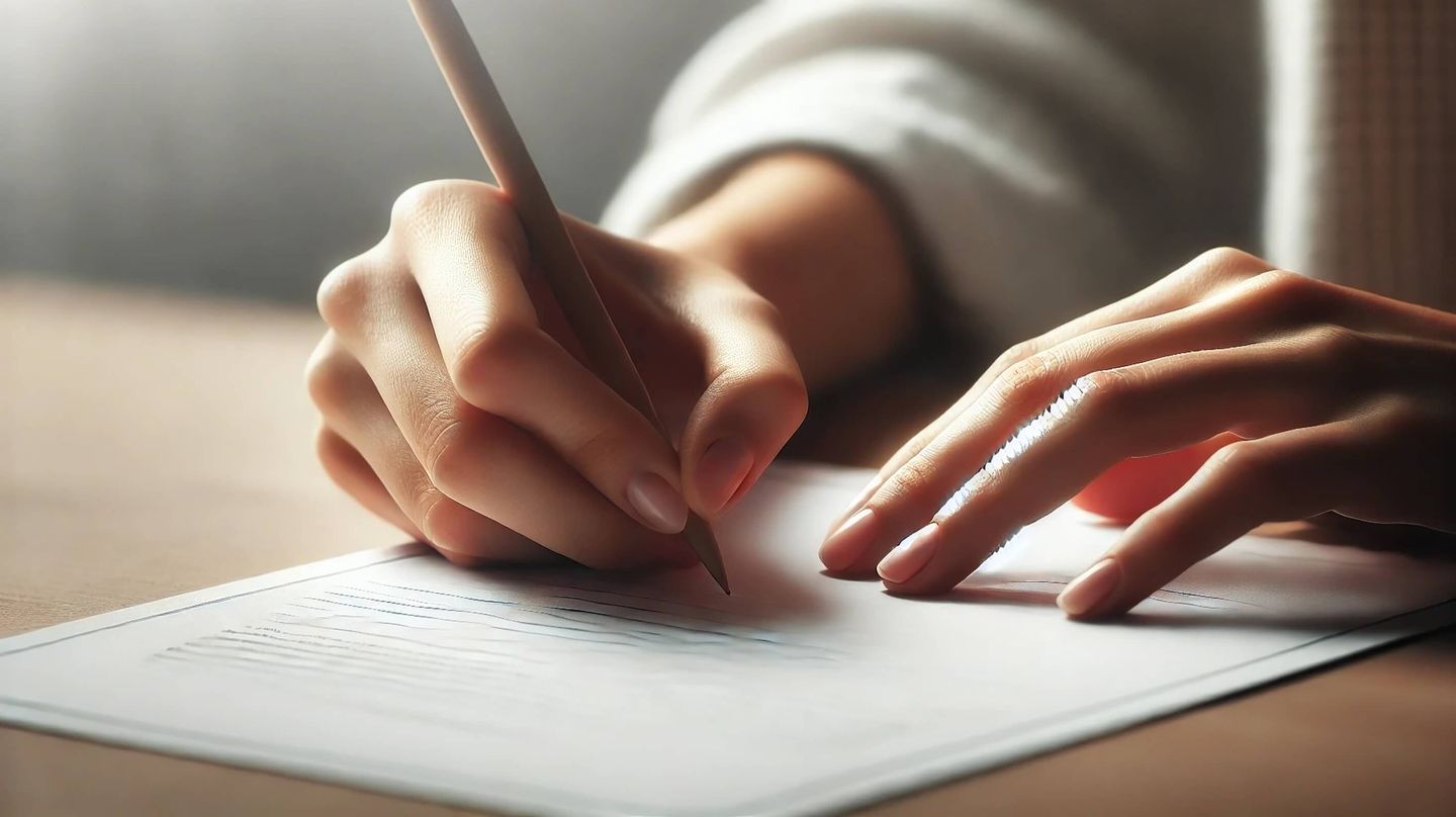 Hands writing on a paper