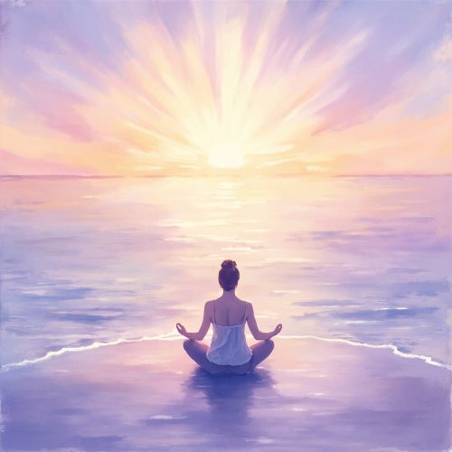 En kvinna mediterar på stranden