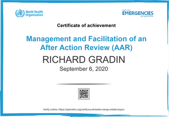 WHO-certifikat för Richard Gradin