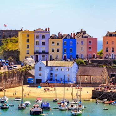 Colourfully painted houses located at Tenby Harbour