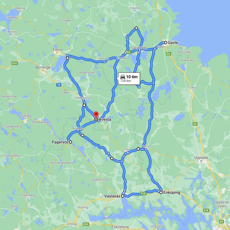Karta av lastbilens turer