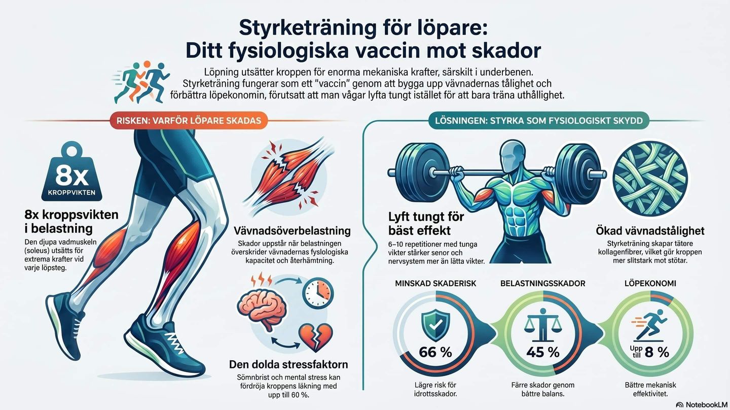 Bild visar hur viktigt det är att styrketräna för att inte bli skadad vid löpning
