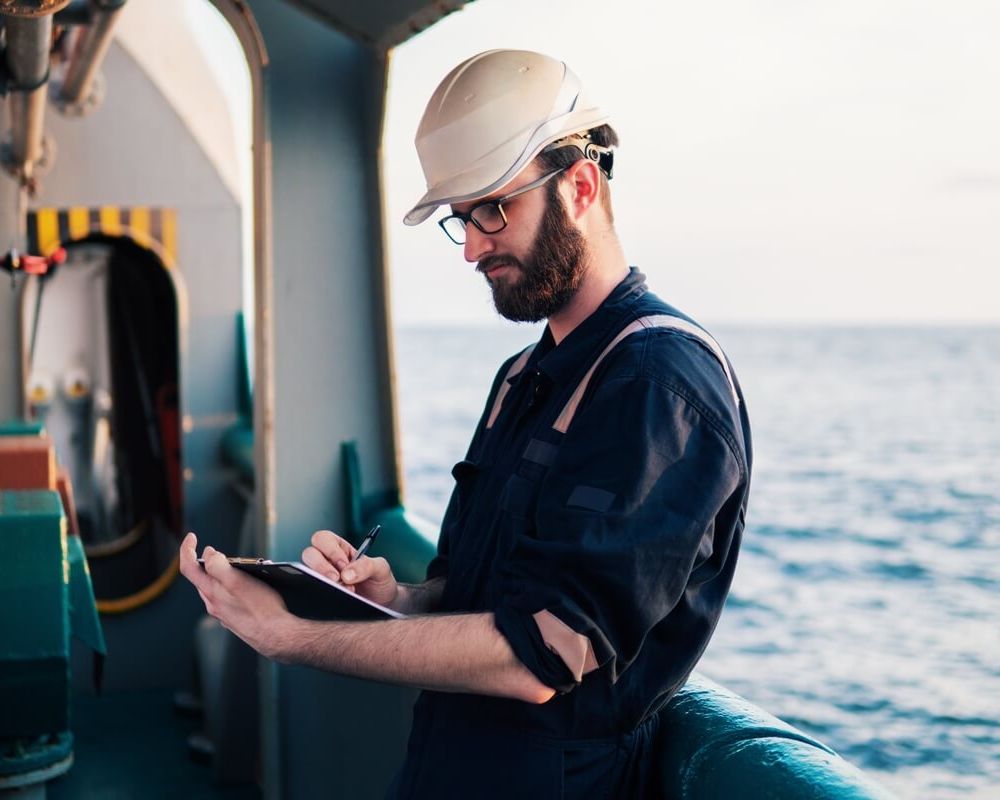 Crewmember on ship safetly working