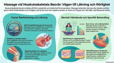 Bilden beskriver hur muskuloskeletala besvär kan avhjälpas med massage.