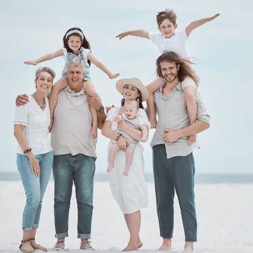 Three generation family on the beach