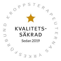 Sigill för kvalitetssäkrad massageterapeut genom Kroppsterapeuternas Yrkesförbund.