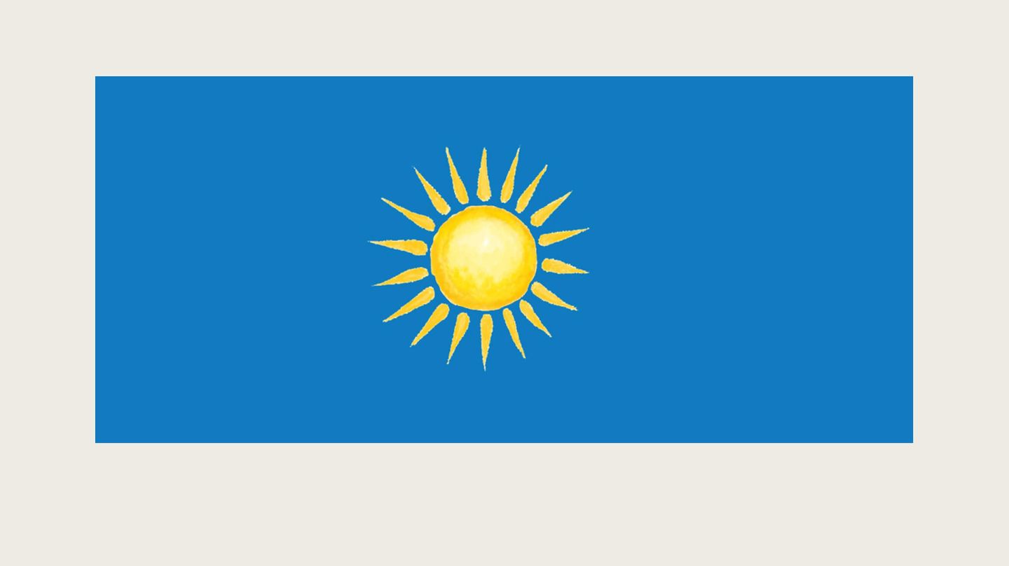 A painted sun on a blue background