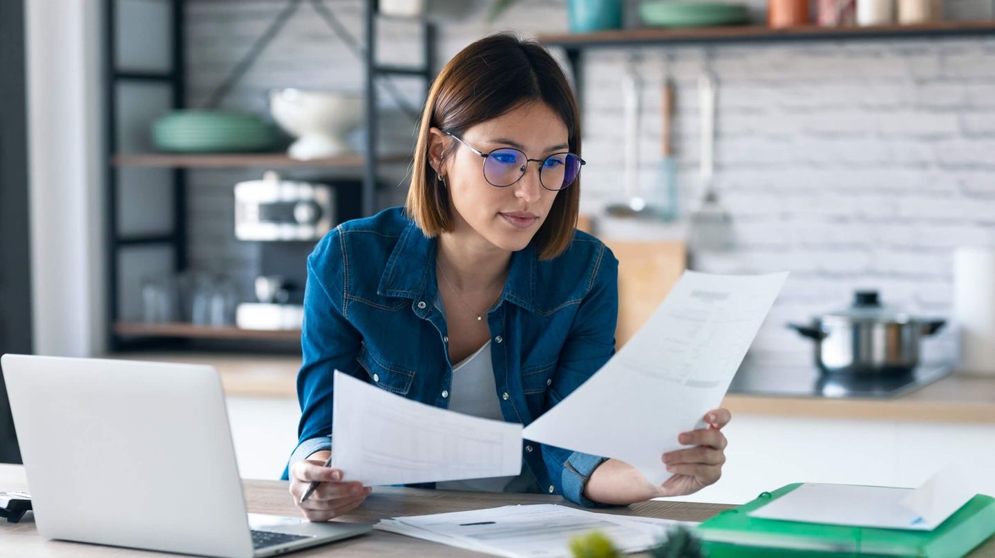 Woman looking at documents