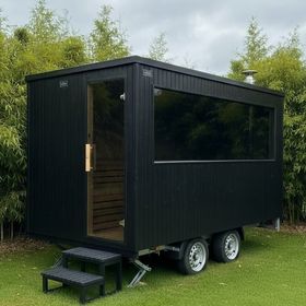 Our wood fired mobile sauna located in the bamboo in our garden