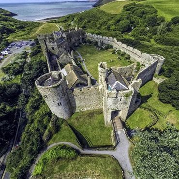 Arial View of Manorbier Castle and Beach