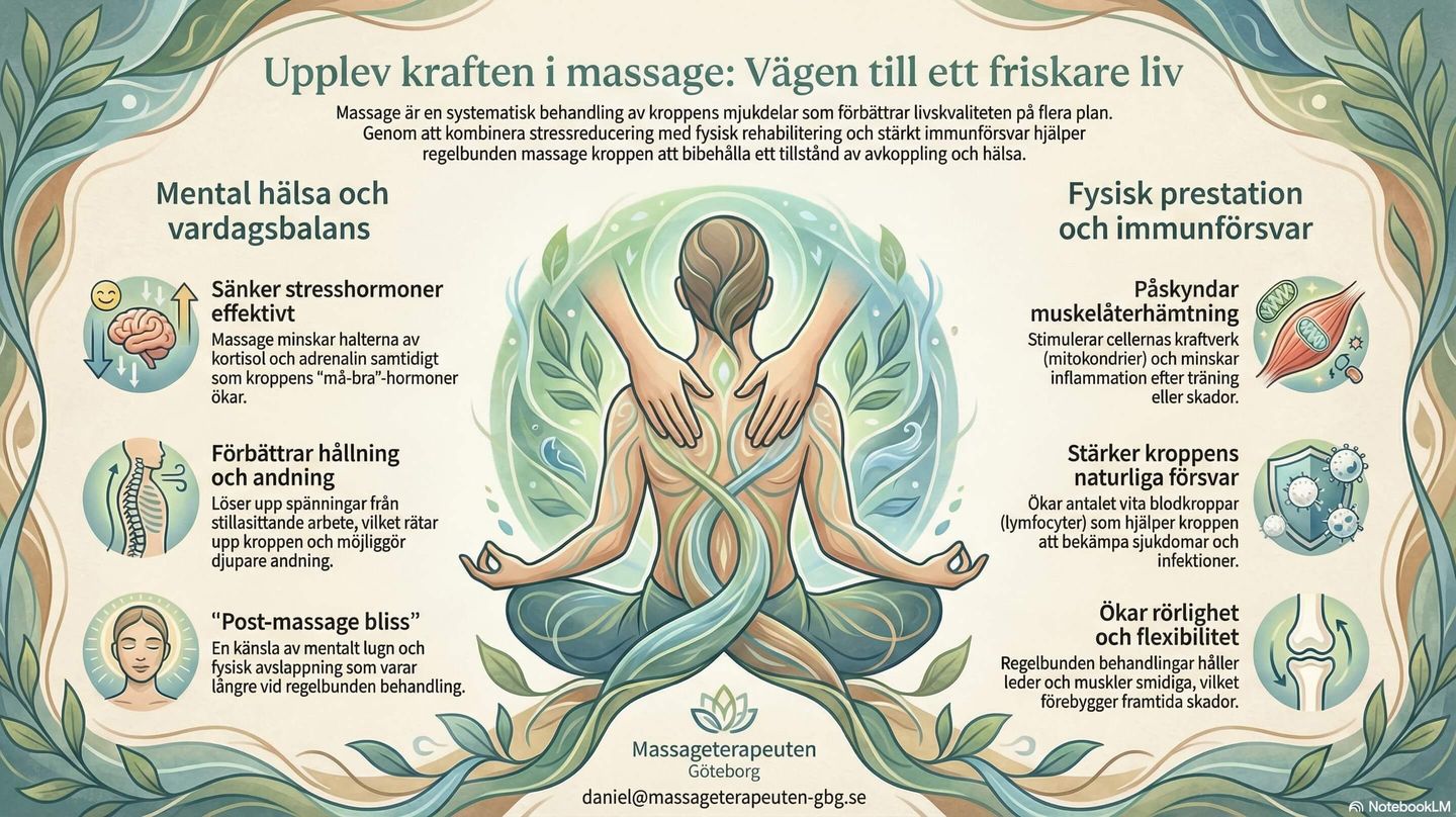 Bilden visar dom många positiva effekterna av massage