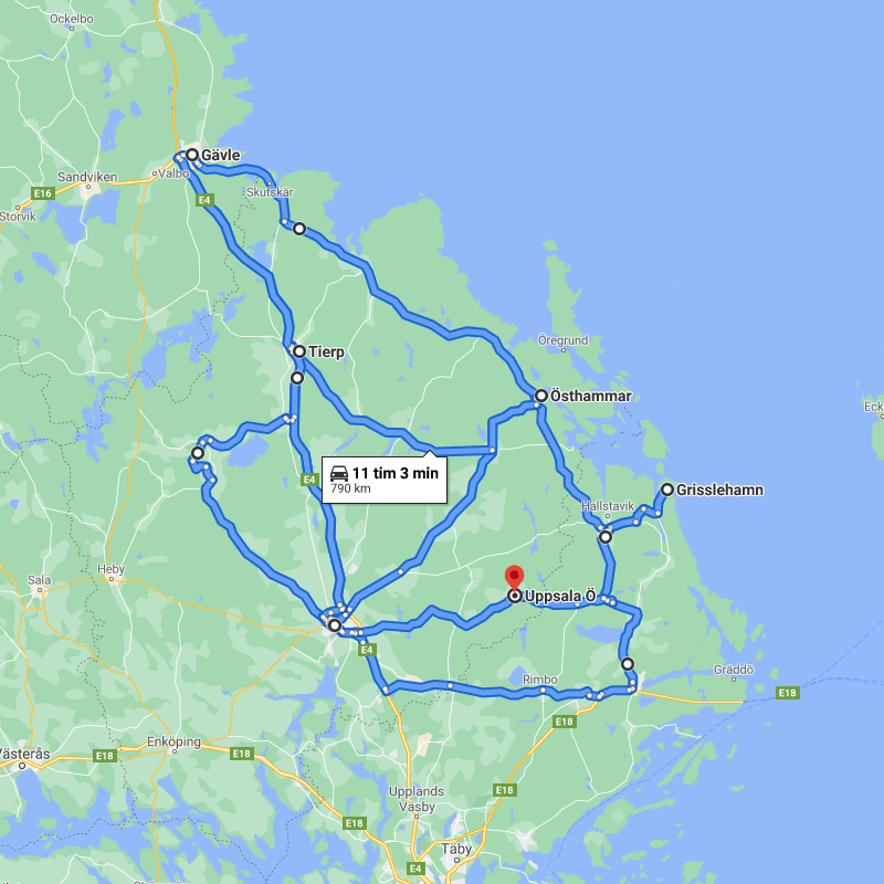Karta av lastbilens turer