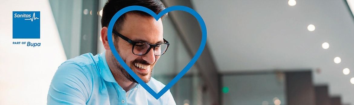 Smiling man with a heart around his face