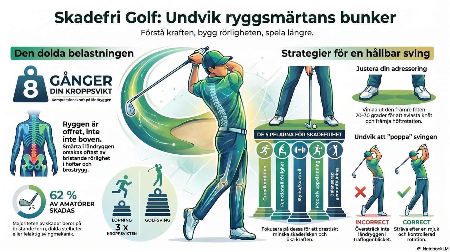 Bilden visar rätt ergonomiskt utförande vid golfsving