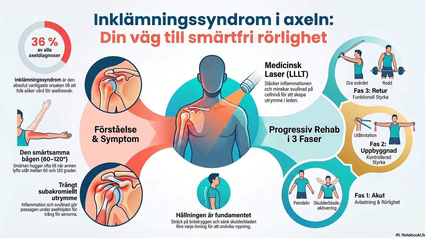 Bilden visar rehab för inklämningssyndrom i axelleden