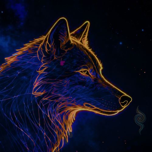 Varg formad av tunna ljuslinjer mot mörk bakgrund, symboliserar lyssnande och respektfull närvaro i Livsintelligens