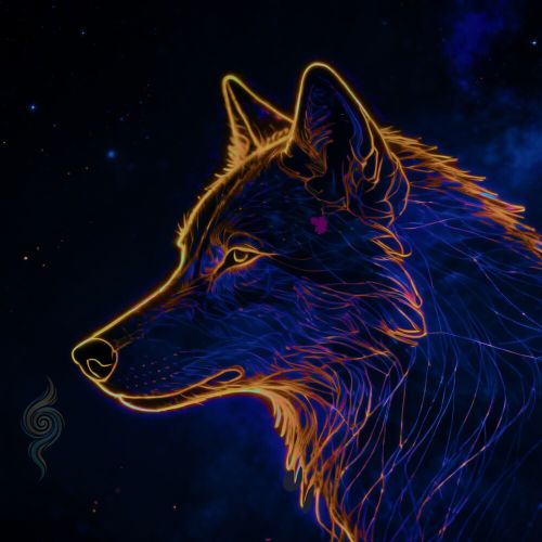 Wolf formed by fine lines of light against a dark background, symbolising listening and respectful presence in Livsintelligens.