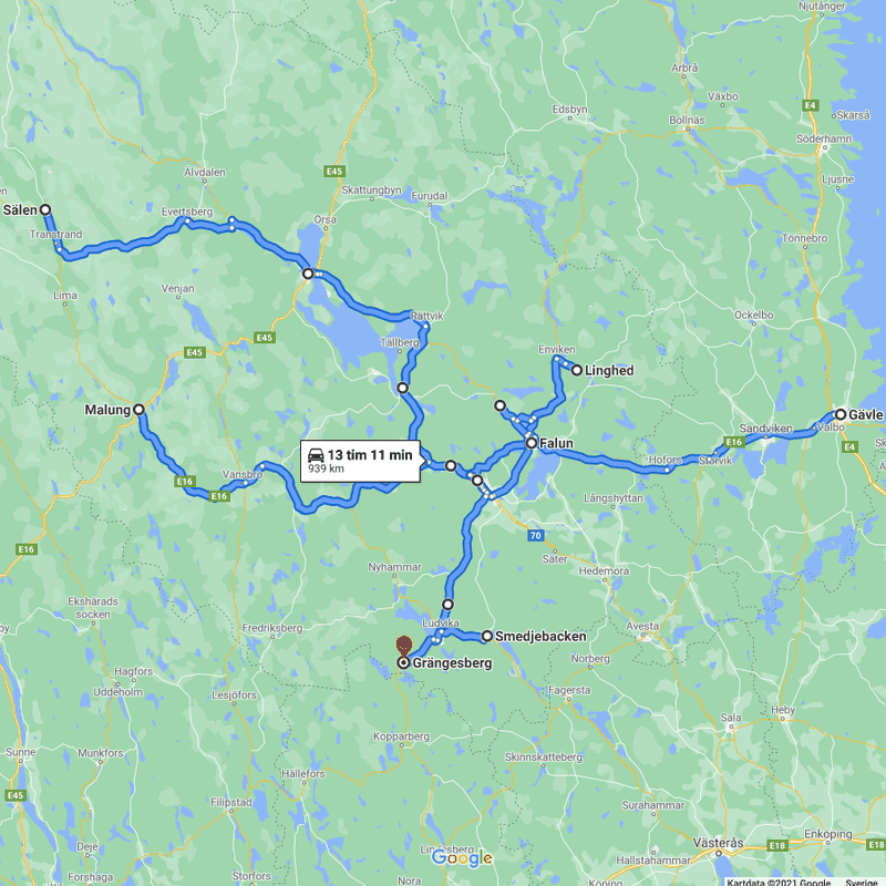 Karta av lastbilens turer