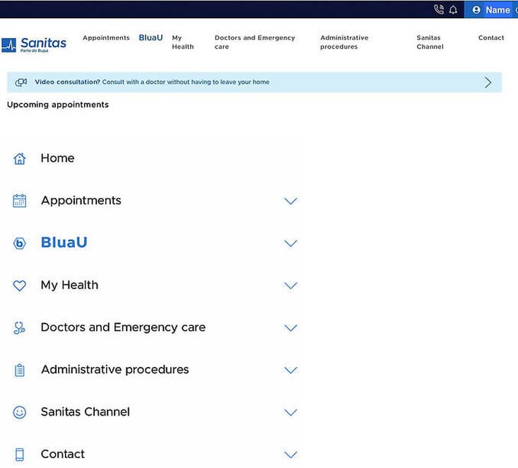 Screenshot of a menu